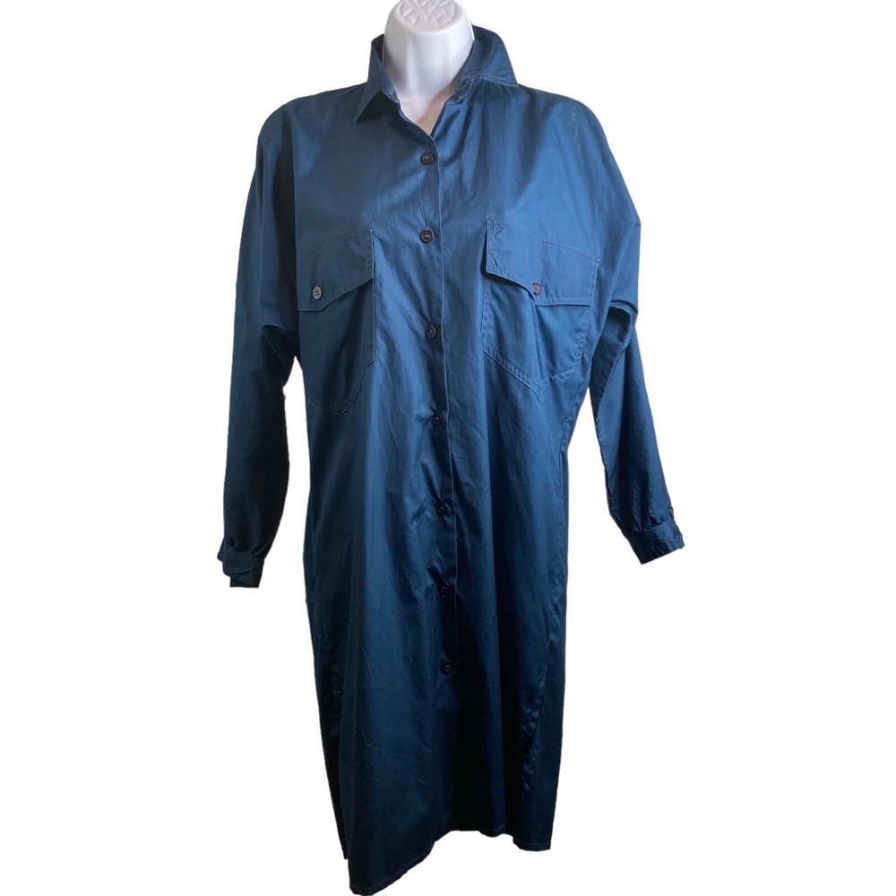 VTG 80s Maggi Farrell Blue Shirt Dress Size S Western Coastal Classic Timeless